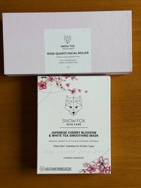 Snow Fox Rose Quartz Facial Roller & Japanese Cherry Blossom Mask